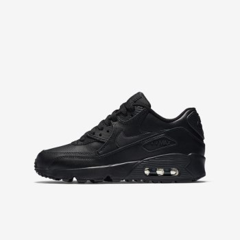 Nike Air Max 90 Leather - Nagyobb Gyerek Utcai Cipő - Fekete/Fekete